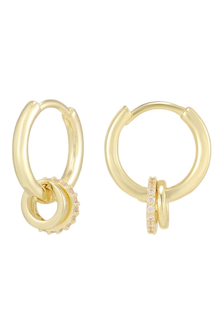 14k Gold Plated Detachable Cubic Zirconia Huggie Hoop Earrings, Main, color, GOLD