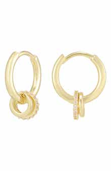 14k Gold Plated Detachable Cubic Zirconia Huggie Hoop Earrings