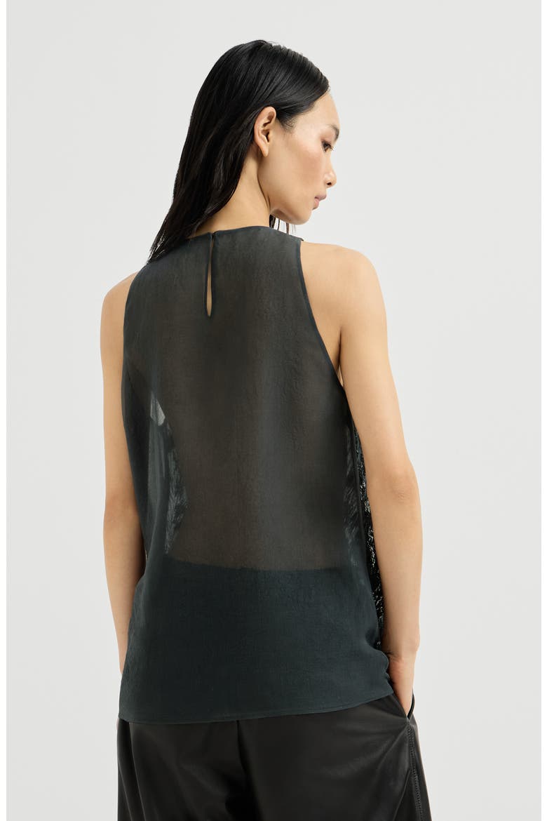 Crispy silk top with dazzling lynx embroidery, Alternate, color, Lignite