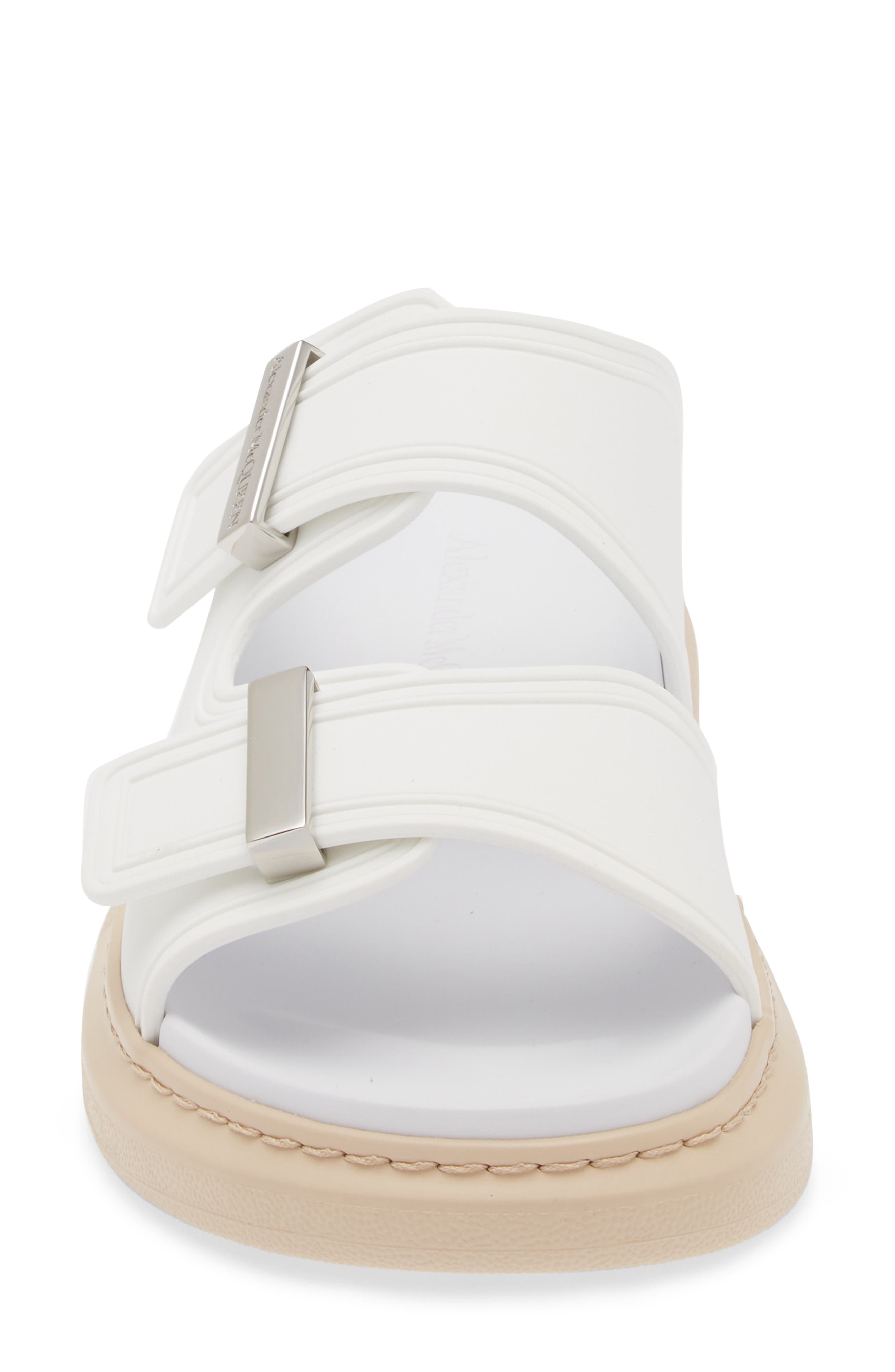 McQueen Oversize Slide Sandal, Alternate, color, Ivory/ Oat/ Silver