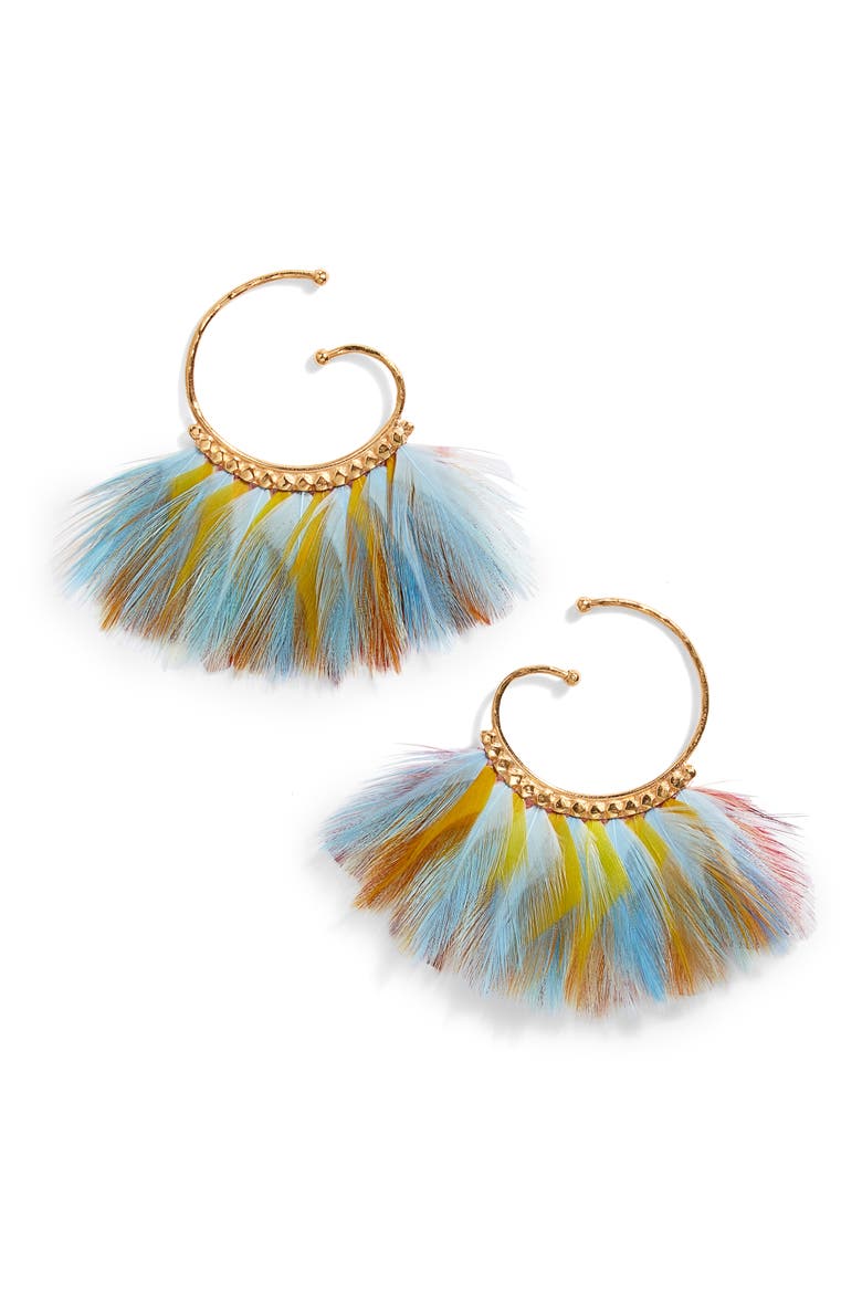 Buzios Feather Earrings, Main, color, BLUE MULTI