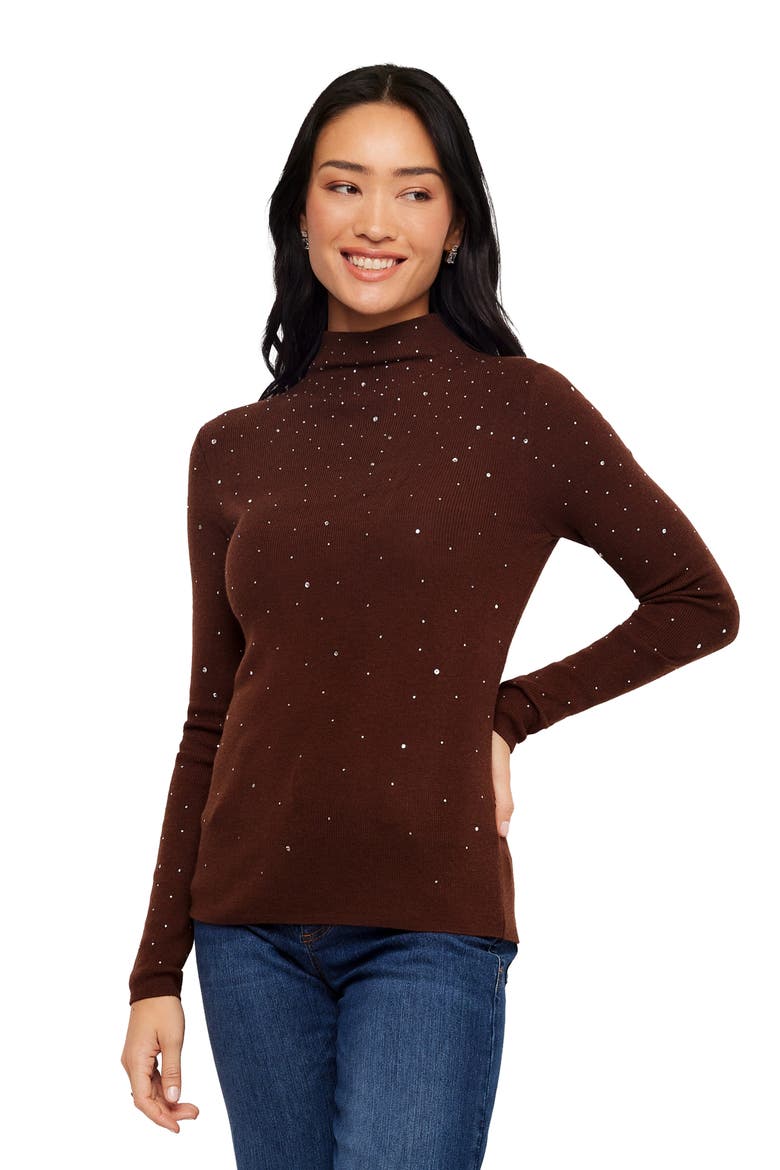 Rhinestone Mock Neck Sweater, Alternate, color, MOCHA