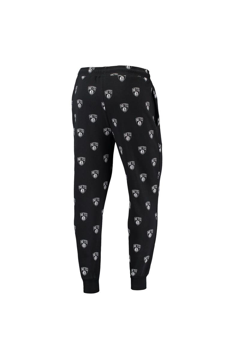 THE WILD COLLECTIVE Black Brooklyn Nets Allover Logo Jogger Pants, Alternate, color, Black