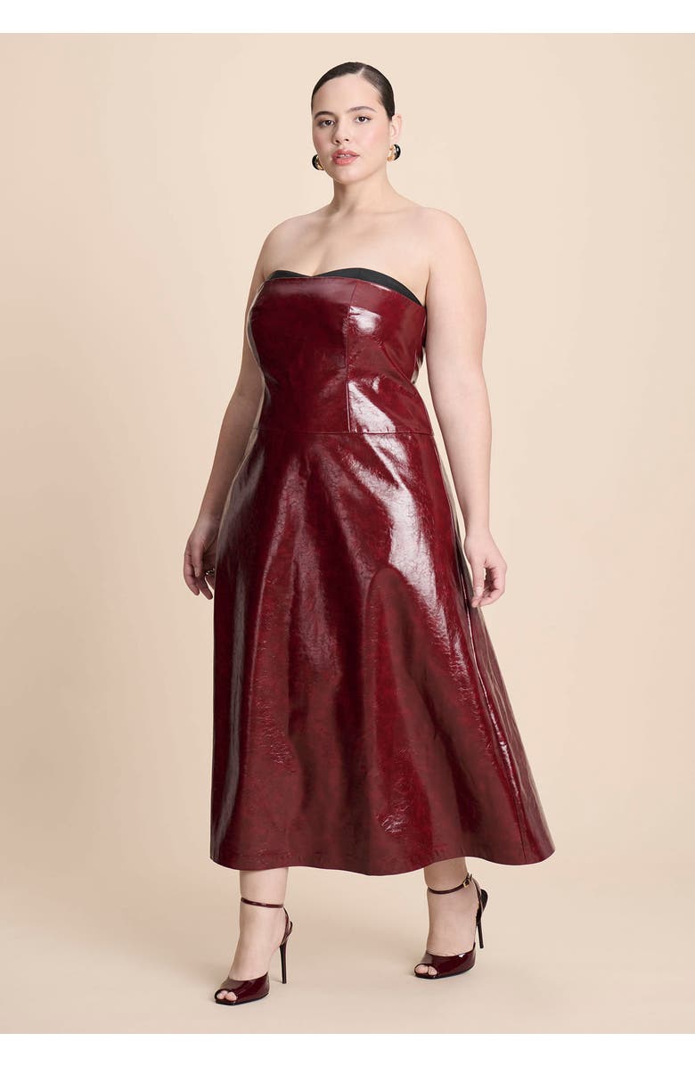 ELOQUII Textured Faux Leather Dress With Cup Detail, Alternate, color, Pomegranate