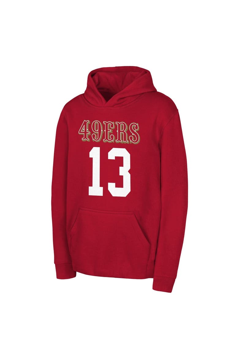 Youth Outerstuff Brock Purdy Scarlet San Francisco 49ers Mainliner Player Name & Number Hoodie, Alternate, color, Scarlet
