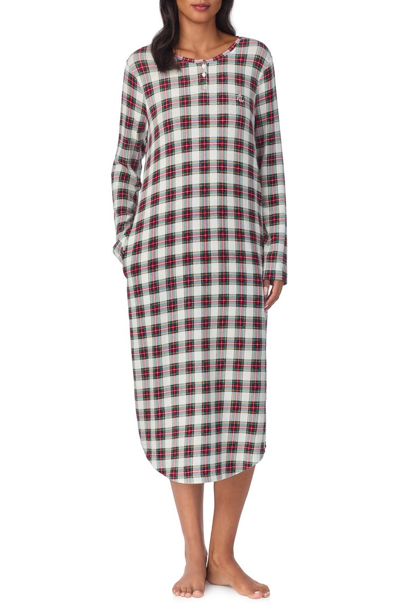 Lauren Ralph Lauren Long Sleeve Henley Nightgown, Main, color, 
