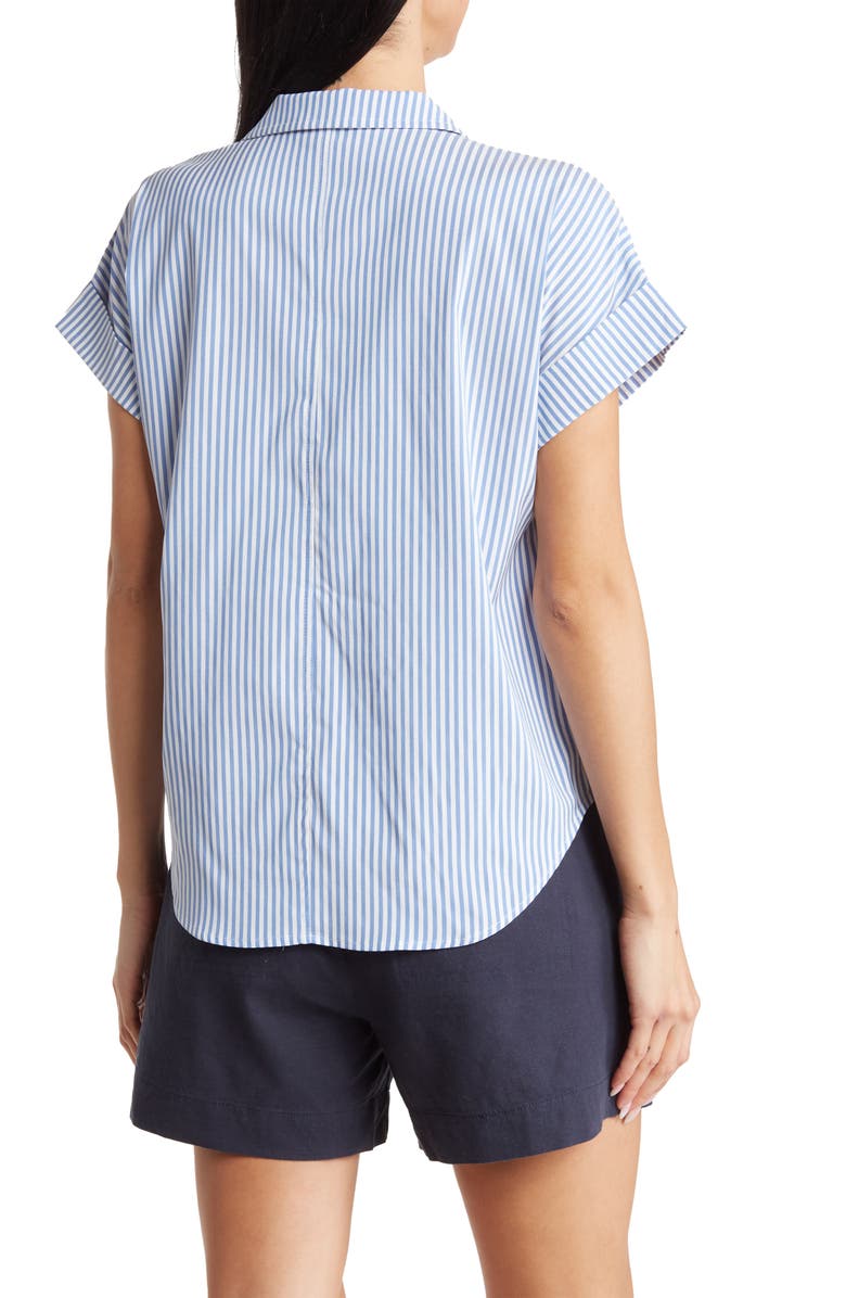 matty m. Stripe Short Sleeve Button-Up Shirt, Alternate, color, Chambray