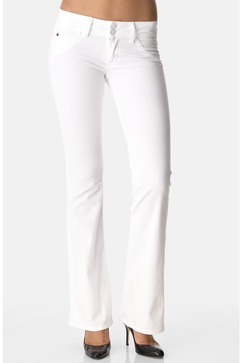 Signature Flap Pocket Bootcut Stretch Jeans, Main, color, WHITE