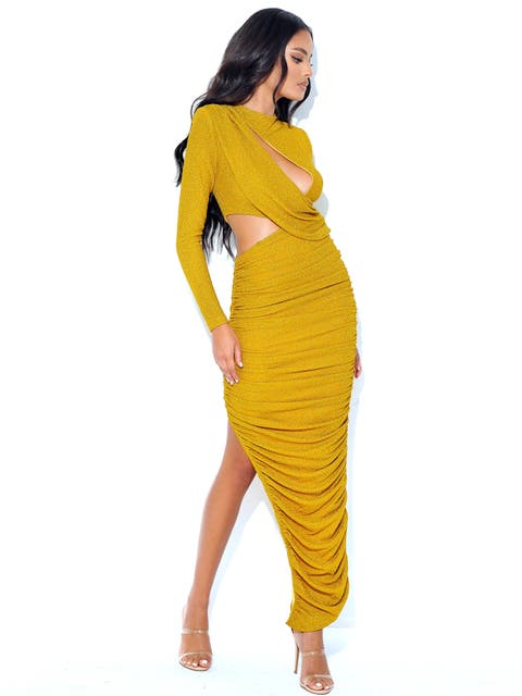 Payson Long Sleeve Metallic Jersey Cutout Dress