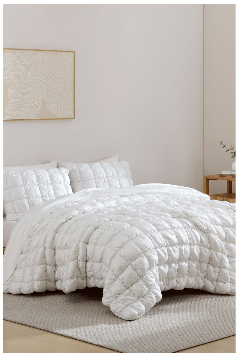Silky Puff Squares Comforter, Alternate, color, WHITE