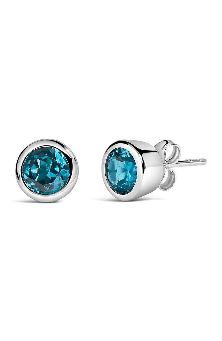 Haus of Brilliance .925 Sterling Silver 6MM Bezel Set Created Gemstone Solitaire Stud Earrings, Alternate, color, Blue Topaz