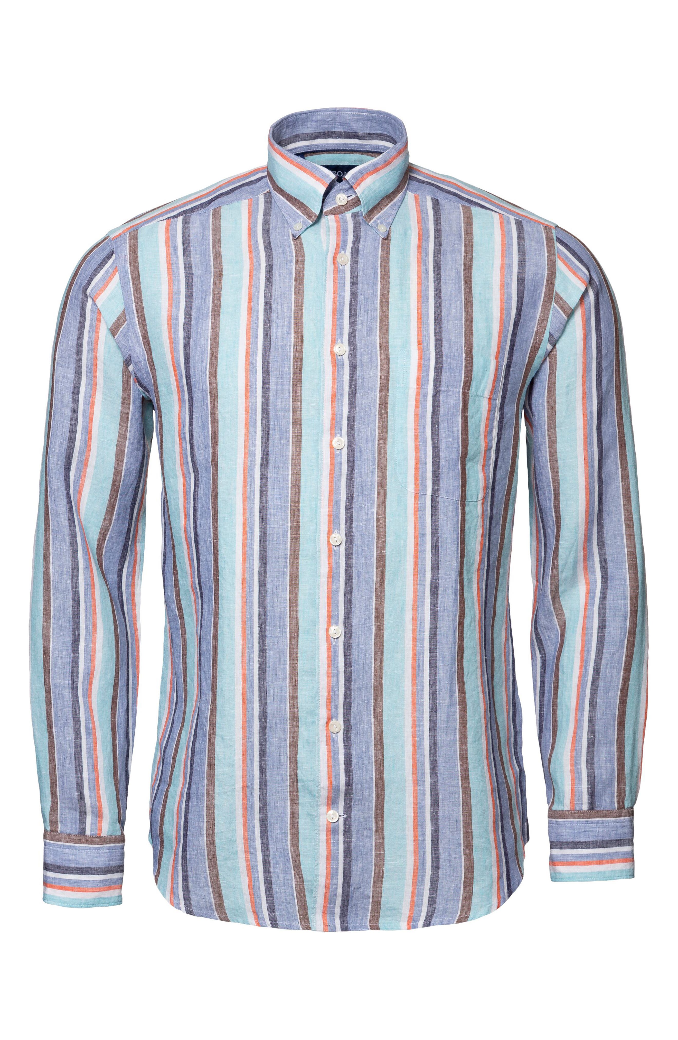 Eton Contemporary Fit Stripe Linen Button-Down Shirt (Men) | Nordstromrack