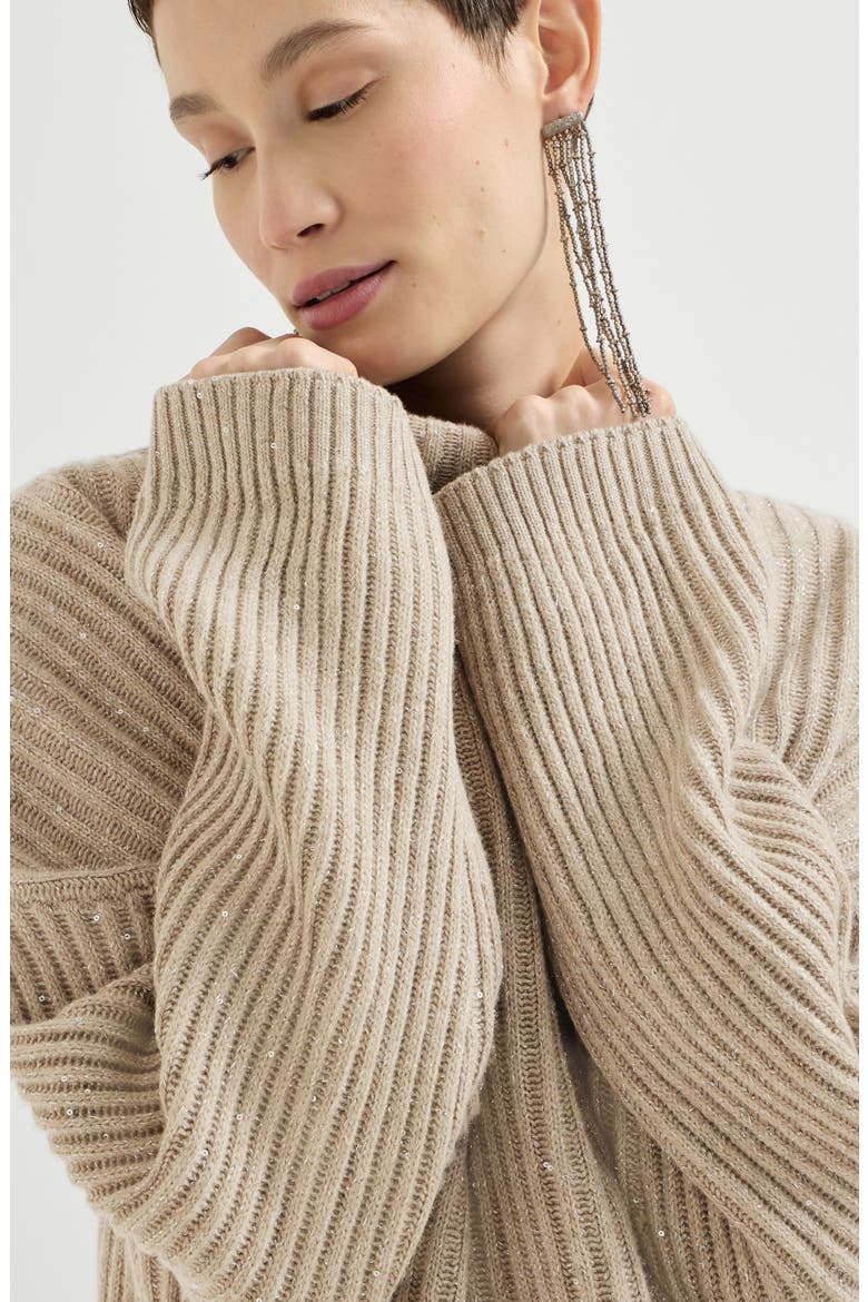 Sparkling & Dazzling cashmere and wool ribbed sweater, Alternate, color, Light Brown