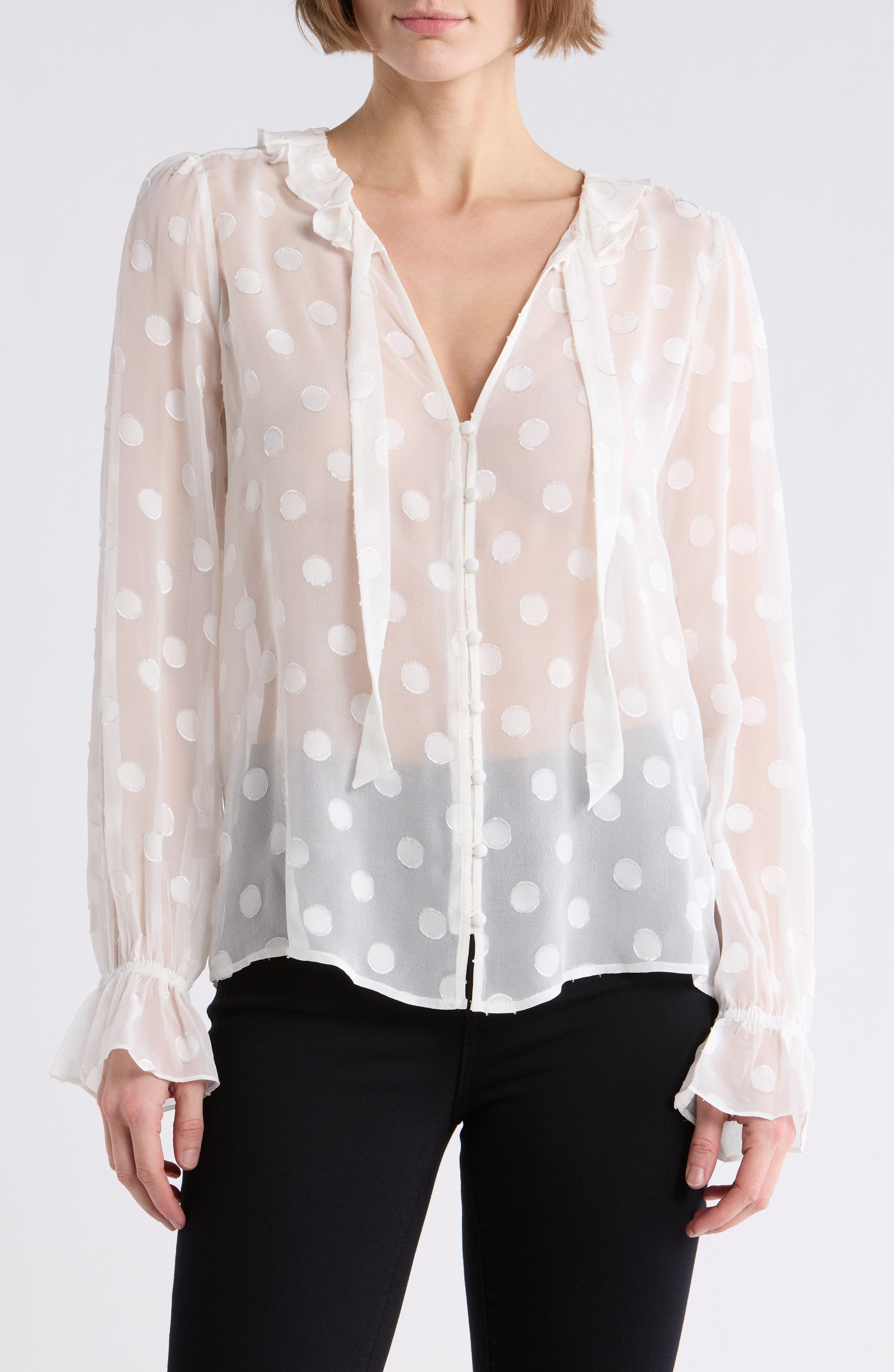 PAIGE Ingraham Clip Dot Silk Blend Chiffon Top