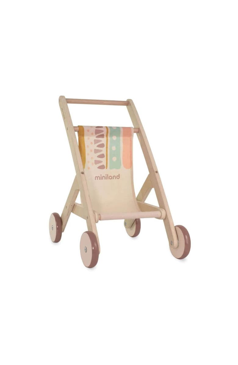 Miniland Wooden Doll Stroller, Main, color, Beige Multi