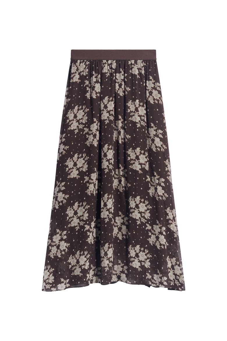 Tessy Floral Midi Skirt, Alternate, color, Brown