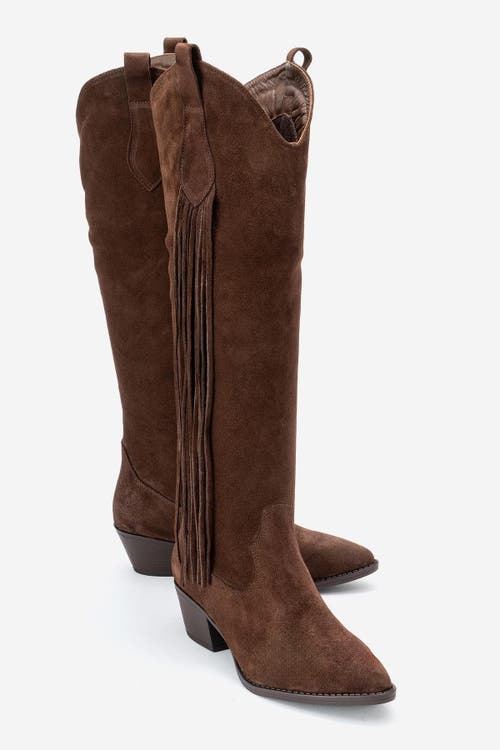 Forever & Always Shoes Rios Leather Fringe Knee High Boot In Brown