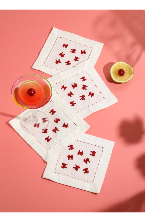 Tiramisu Set Of 4 Embroidered Linen Napkins In Red