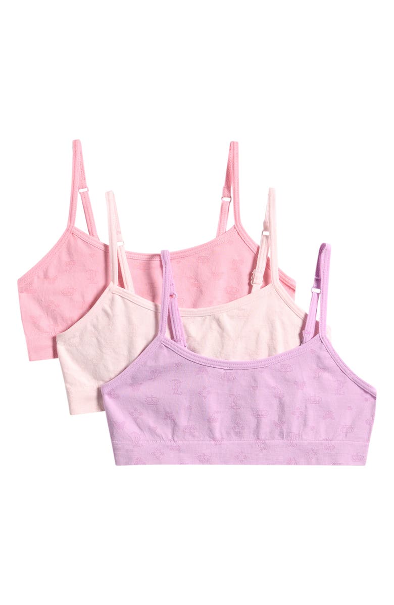 Juicy Couture Kids' Assorted 3-Pack Unpadded Jacquard Bralettes, Main, color, Lav/ Fairy Pink/ Sweet Peony