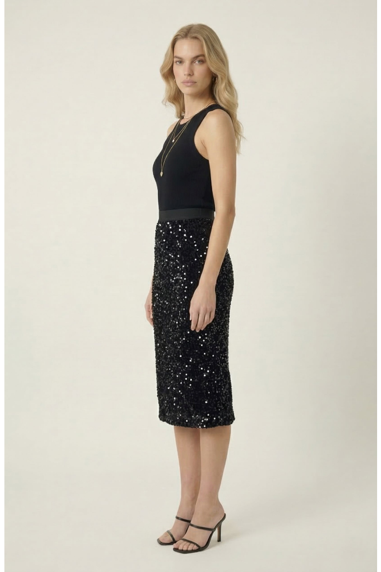 Sequin Midi Skirt, Alternate, color, Black