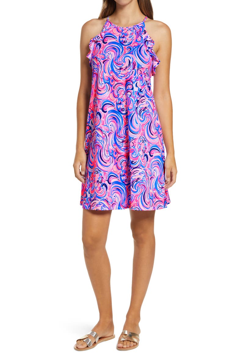 Billie Ruffle Swing Dress, Main, color, RAZ BERRY FLAMINGOALS