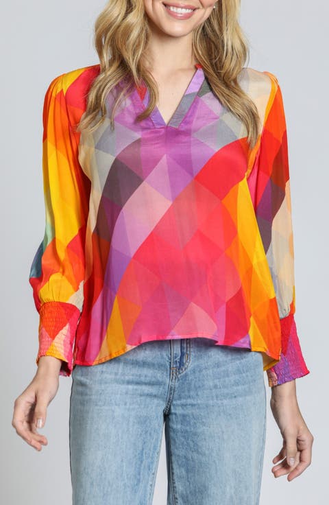 Print Smocked Cuff Top