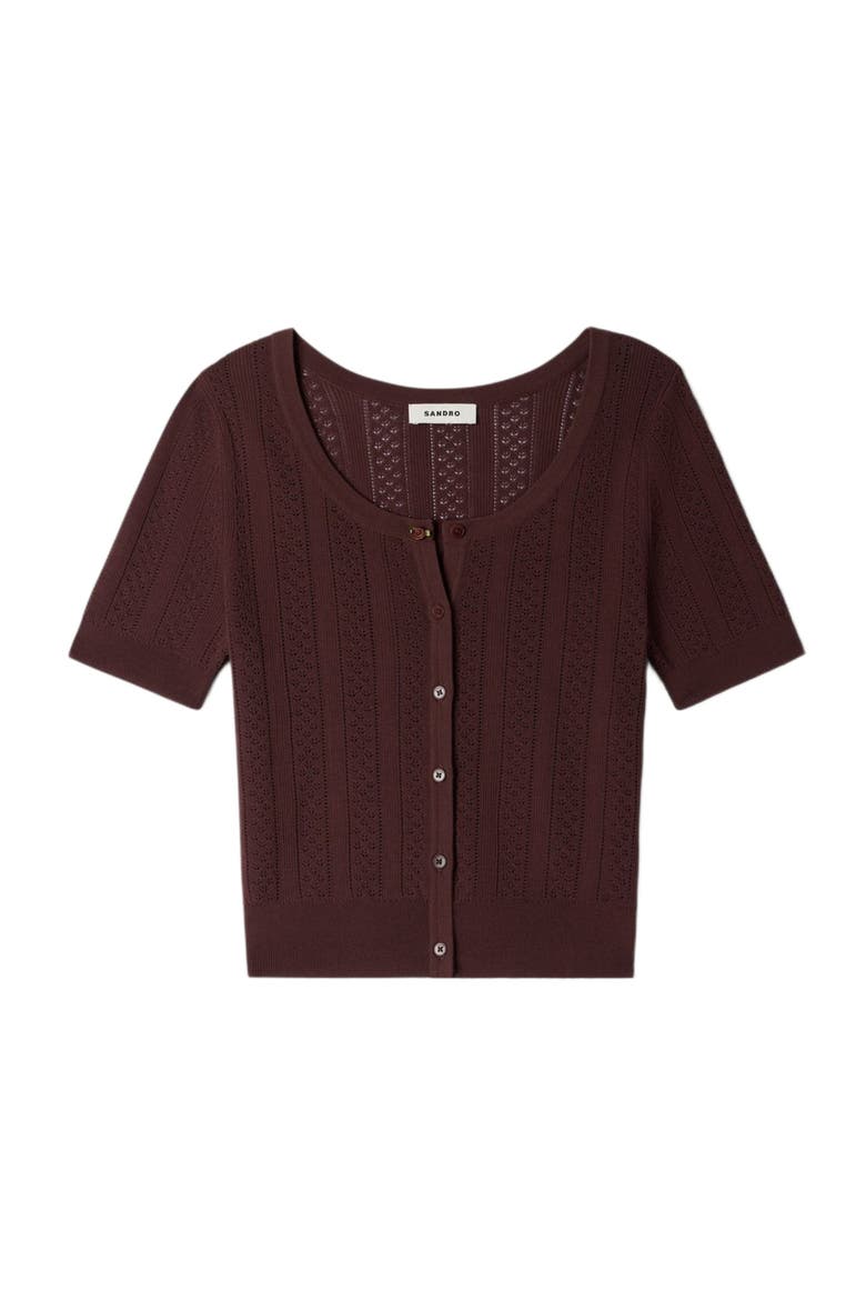 Pointelle knit cardigan, Alternate, color, Brown