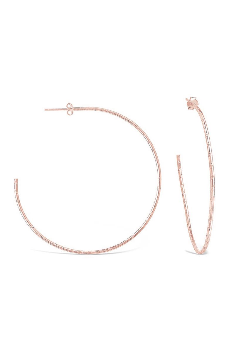 Sterling Forever 14K Rose Gold Vermeil Hammered 2.25" Hoop Earrings, Main, color, 