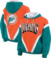 WEAR by Erin Andrews Women's WEAR by Erin Andrews Orange/Aqua Miami Dolphins Retro Crinkle Full-Zip Hoodie Windbreaker