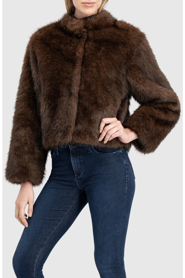 Fur-Free Sable (Faux Fur) Jacket, Stand Collar, Alternate, color, BROWN