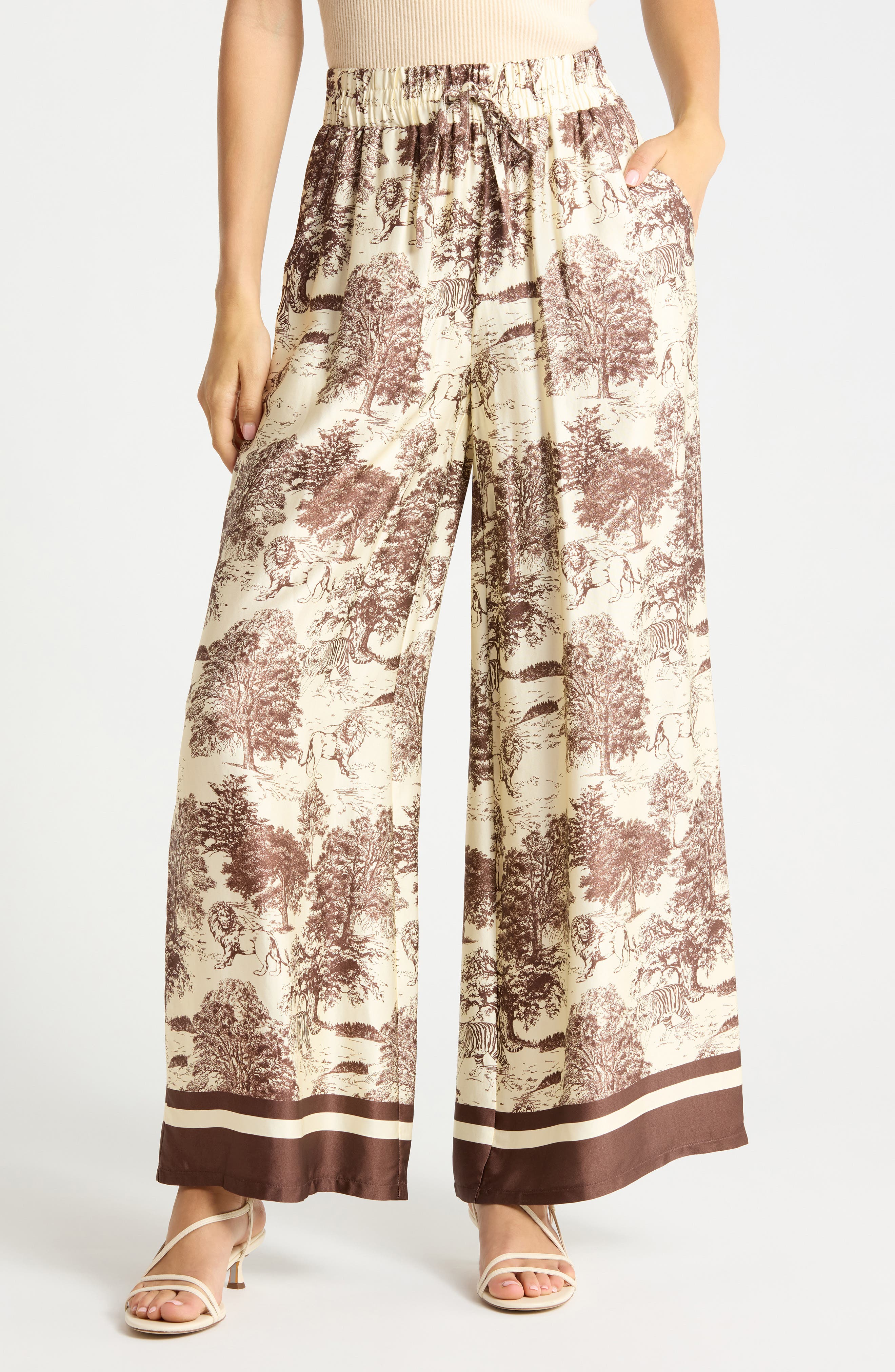 Safari Print Wide Leg Pull-On Pants