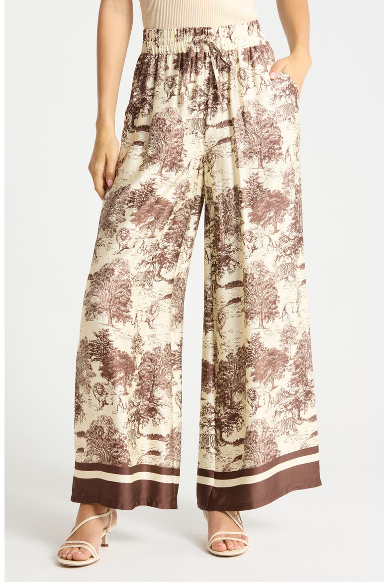Safari Print Wide Leg Pull-On Pants, Main, color, CHOCOLATE/ IVORY GROUND