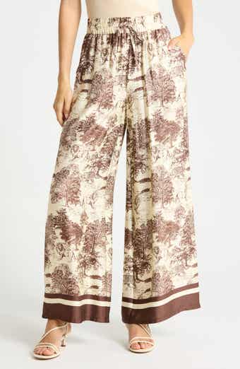 Safari Print Wide Leg Pull-On Pants