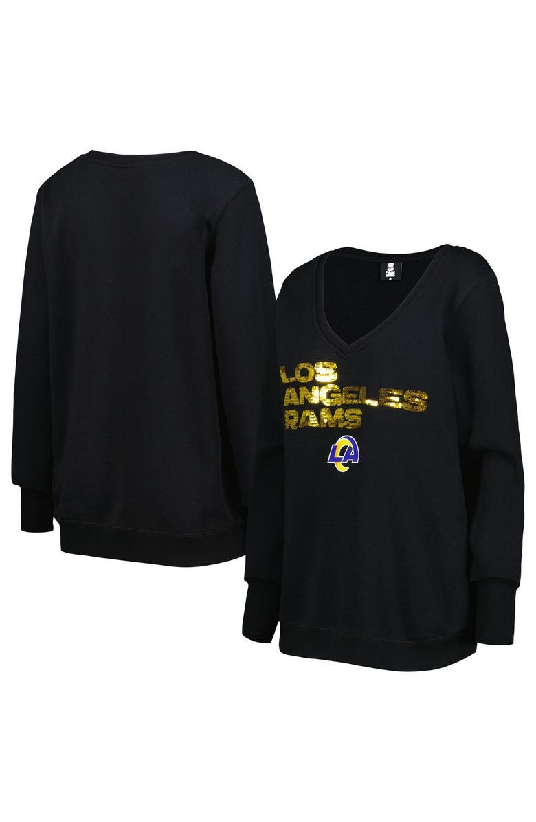CUCE Women's Cuce Black Los Angeles Rams Sequin Logo V-Neck Pullover Sweatshirt, Main, color, Black