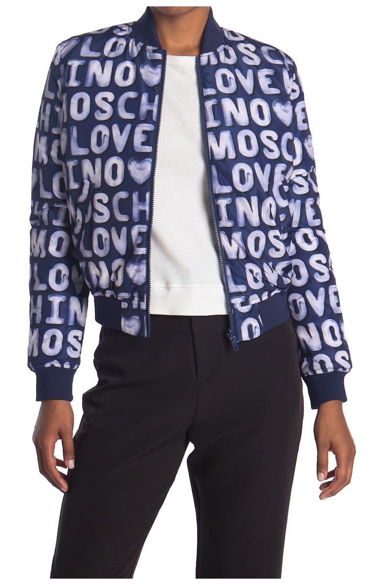 Love Moschino Giubbino Bomber With All Over Logo, Alternate, color,
