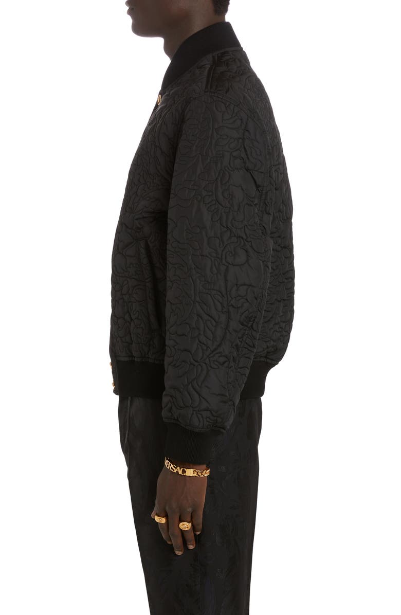 Versace Barocco Quilted Nylon Bomber Jacket, Alternate, color,