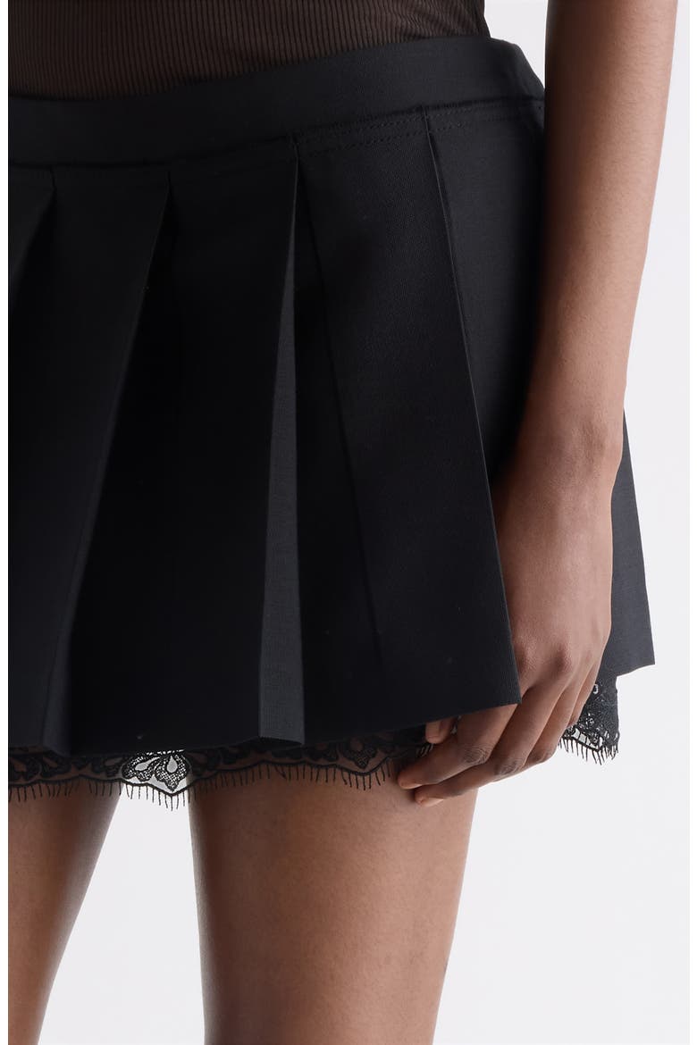 Lace Trim Pleated Miniskirt, Alternate, color, BLACK