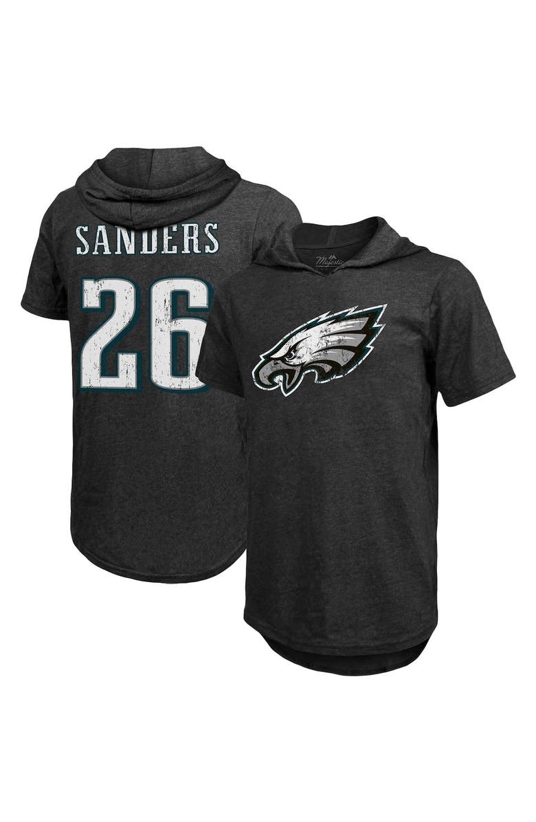 Majestic Threads Men's Fanatics Branded Miles Sanders Black Philadelphia Eagles Player Name & Number Tri-Blend Hoodie T-Shirt, Main, color,