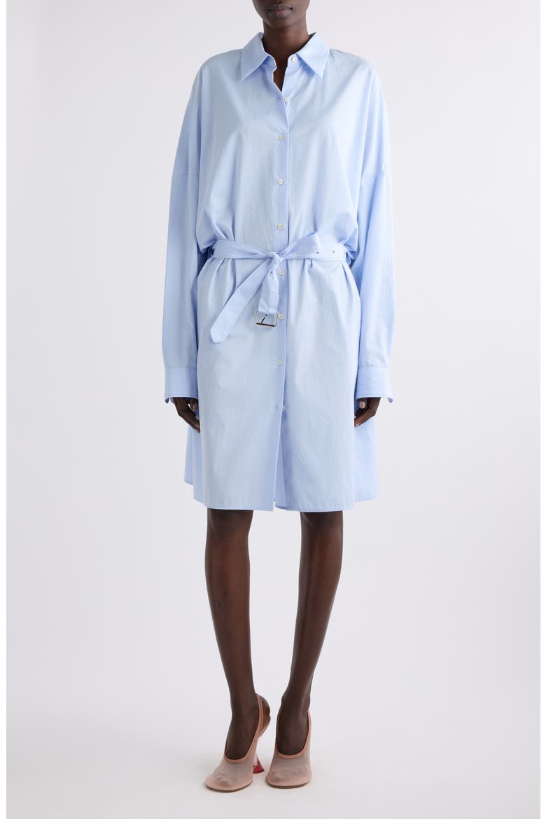 Long Sleeve Cotton Oxford Shirtdress, Main, color, LIGHT BLUE