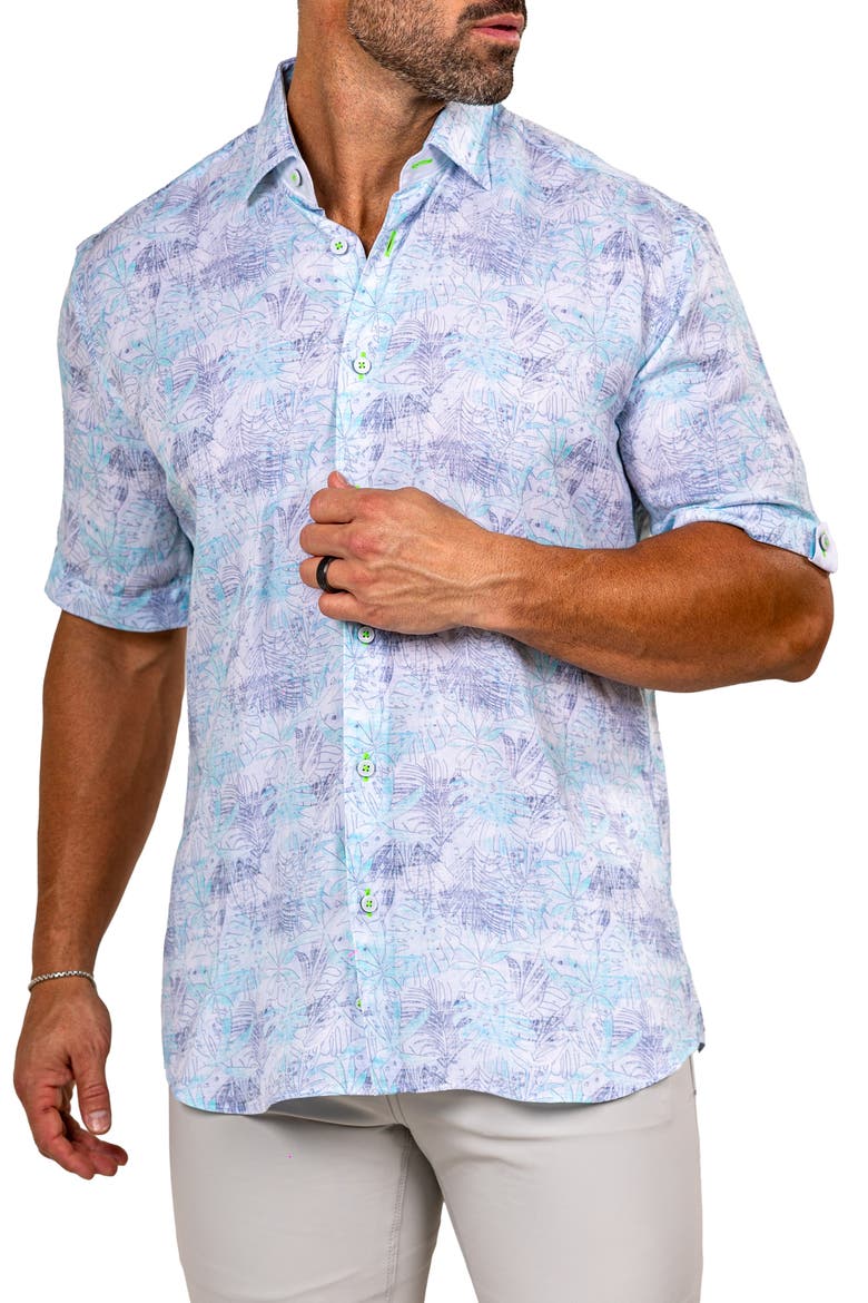 Galileo Marthyr0237 White Floral Short Sleeve Button-Up Shirt, Alternate, color, WHITE
