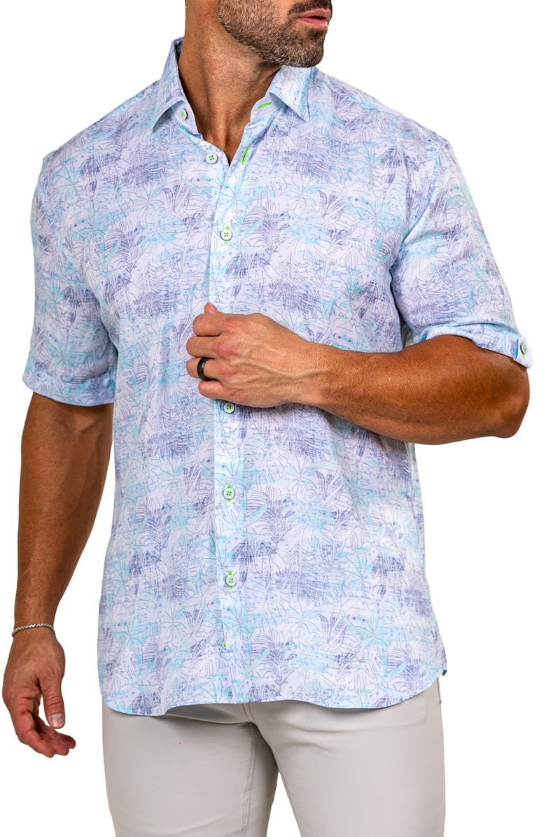 Maceoo Galileo Marthyr0237 White Floral Short Sleeve Button-Up Shirt, Alternate, color, White