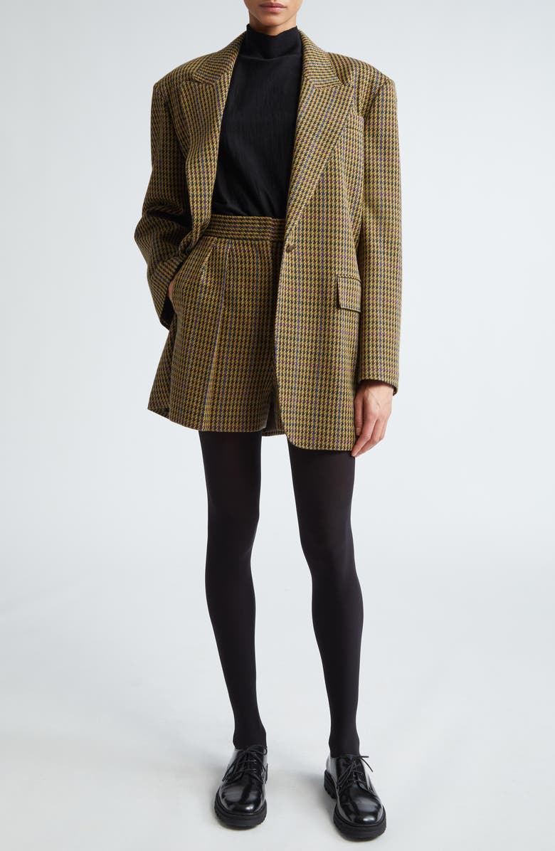 Max Mara Patroni Houndstooth Pleated Wool Blend Shorts, Alternate, color, 