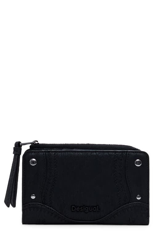 Desigual Medium Embroidered Faux Leather Bifold Wallet In Black