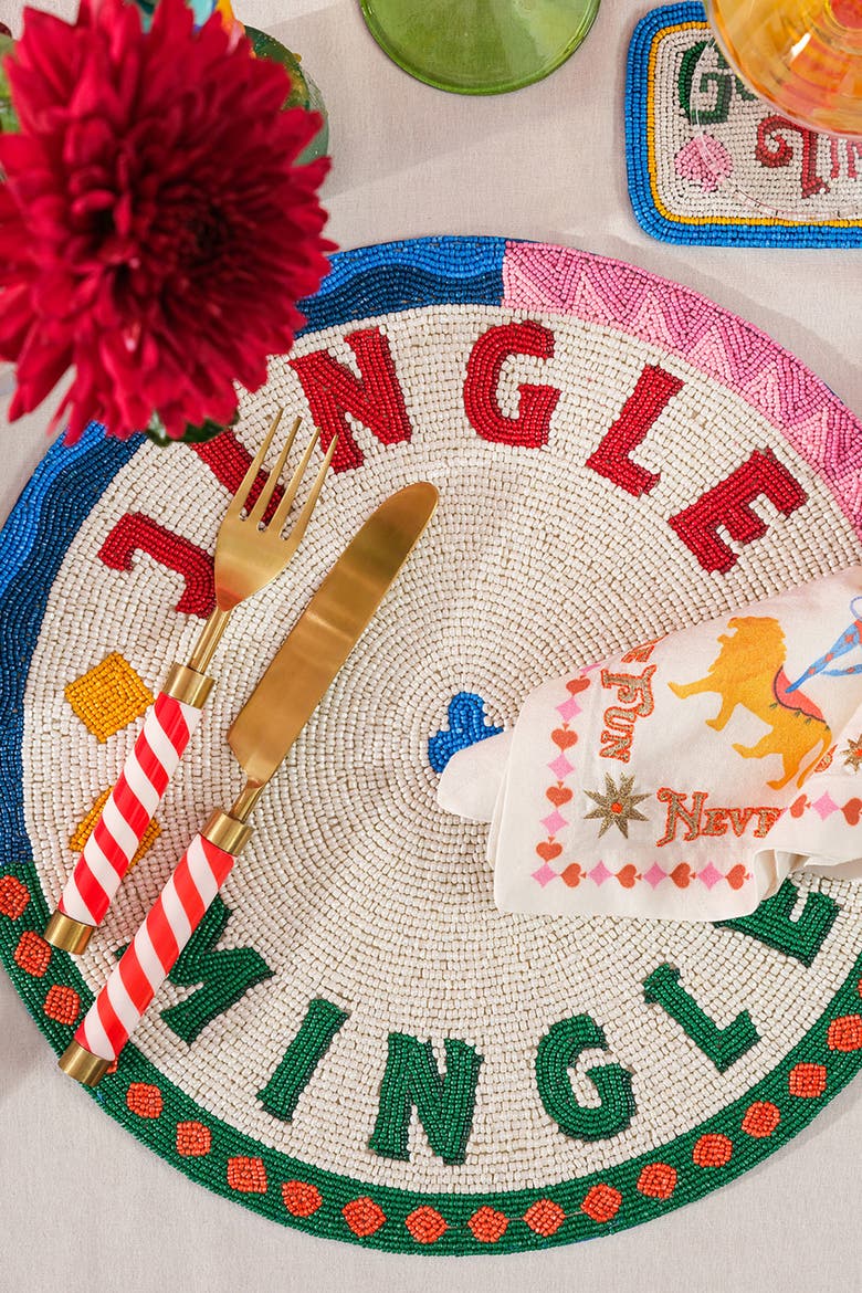 Dadri Beadded Placemat Jingle 14 In, Alternate, color, White