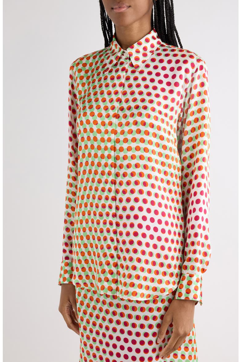 Chowy Optical Layered Polka Dot Silk Button-Up Shirt, Alternate, color, ECRU
