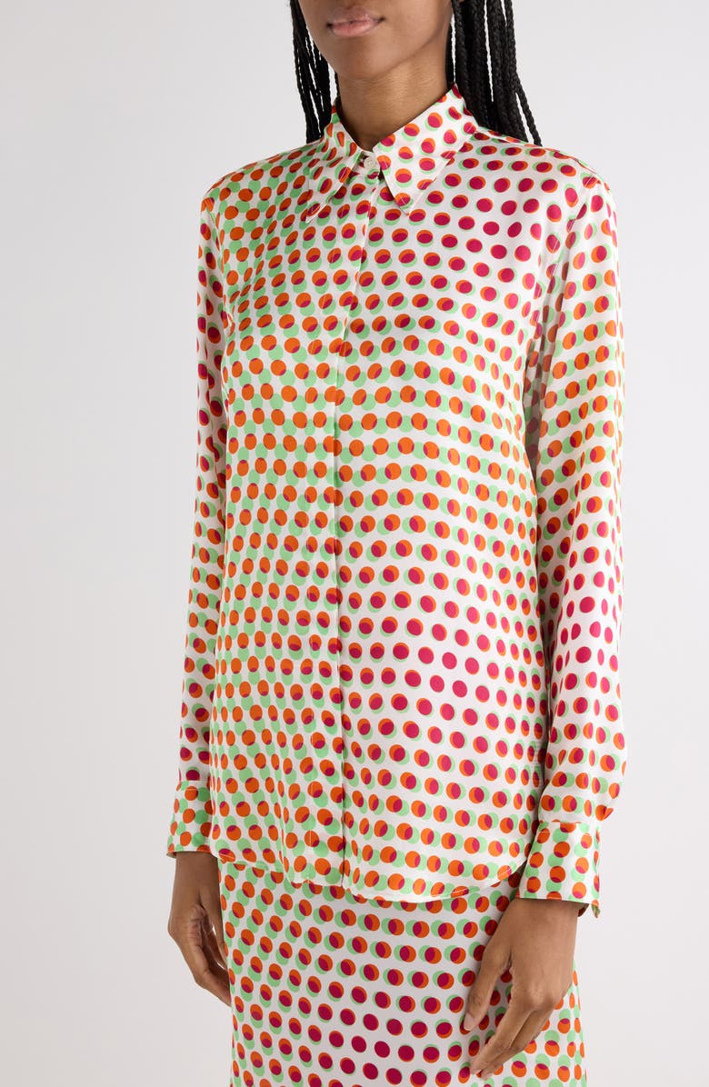 Dries Van Noten Chowy Optical Layered Polka Dot Silk Button-Up Shirt, Alternate, color, Ecru