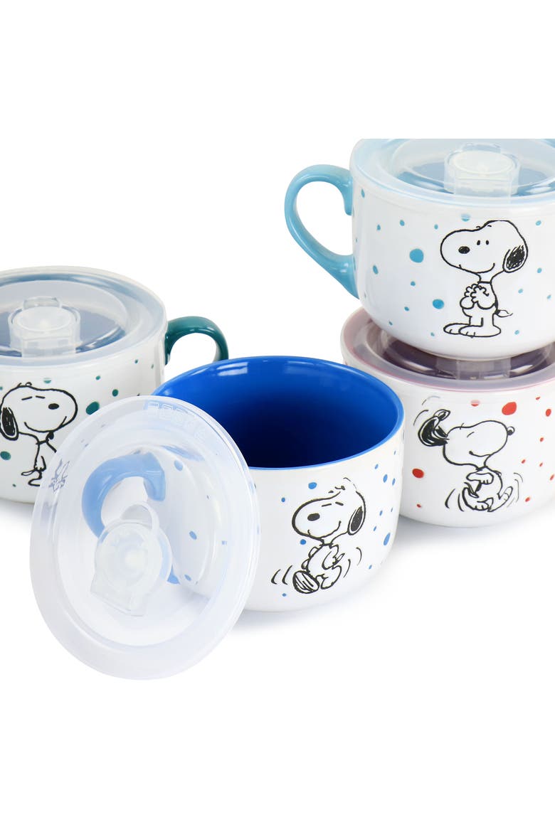 Freckled Joy 25oz Stoneware 4 Piece Soup Cup and Lid Set, Alternate, color, White