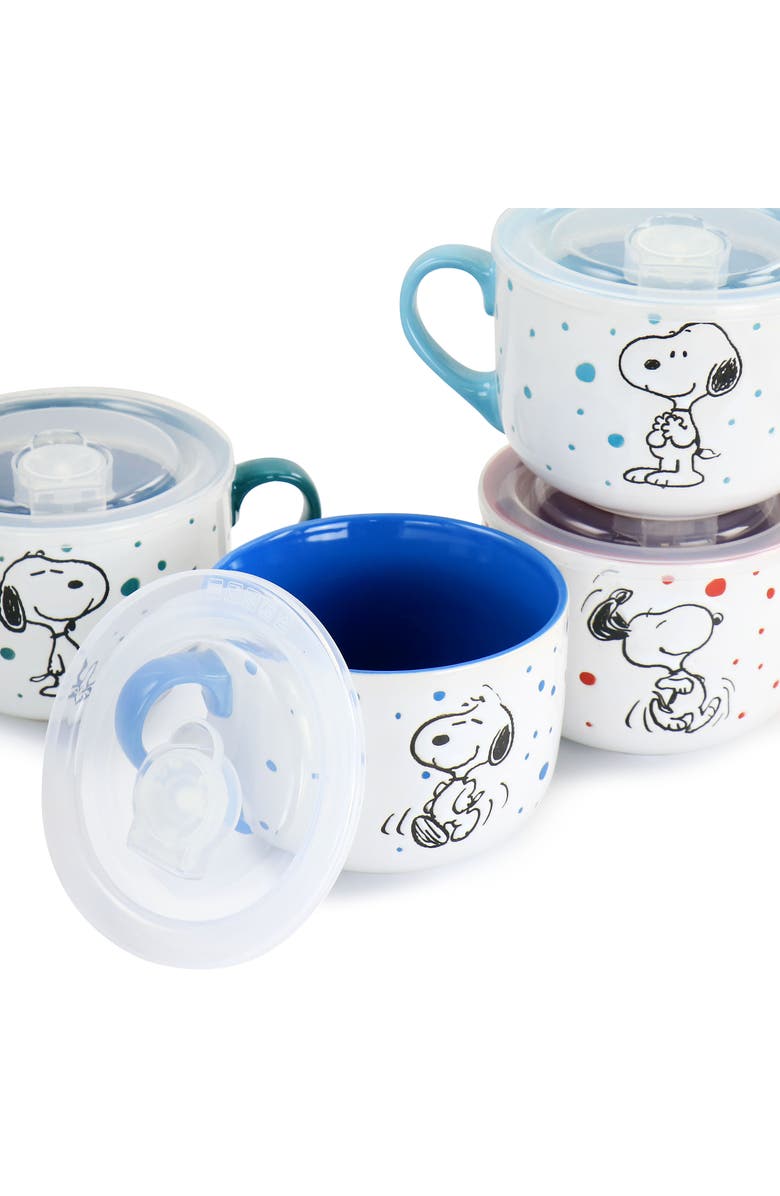 PEANUTS Freckled Joy 25oz Stoneware 4 Piece Soup Cup and Lid Set, Alternate, color, White