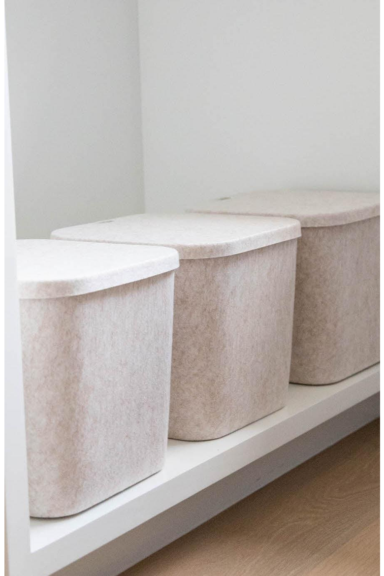 The Sculpted Bin - Original with Lid, Alternate, color, Stone - Set of 3