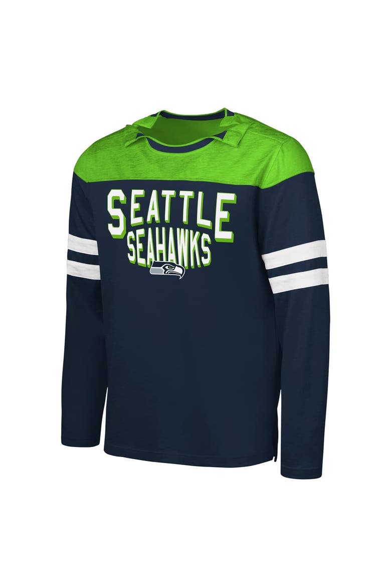 Men's G-III Sports by Carl Banks College Navy/Neon Green Seattle Seahawks Adaptive Hail Mary Long Sleeve T-Shirt, Alternate, color, College Navy